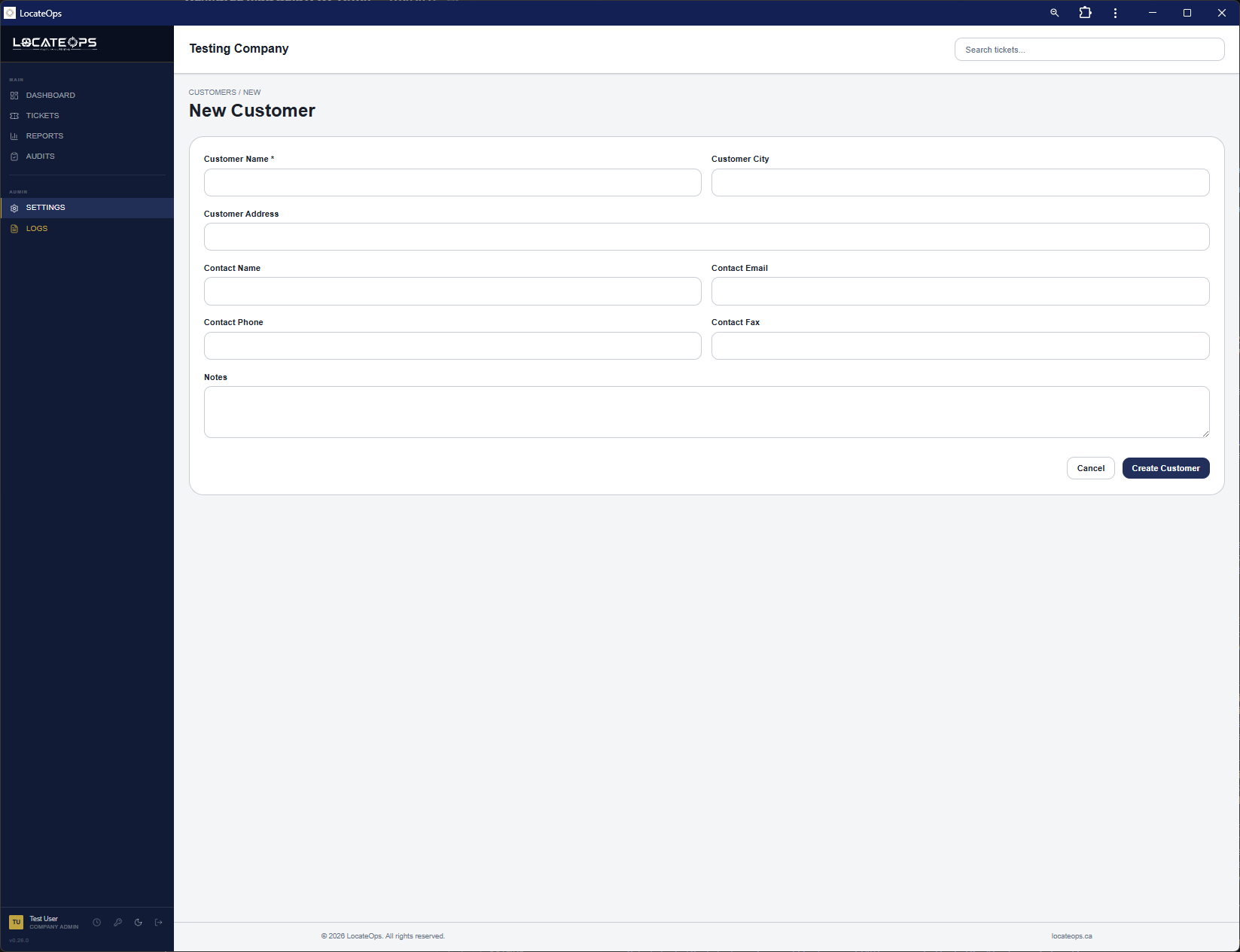 The New Customer form with the field set
