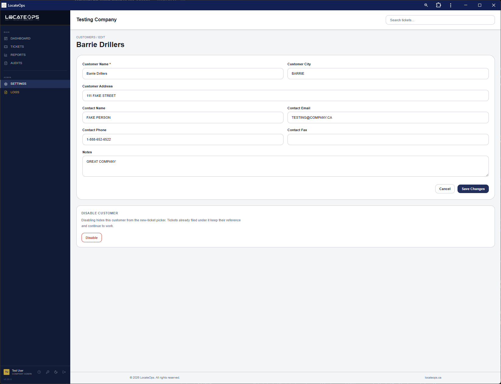 The Edit Customer form with details loaded