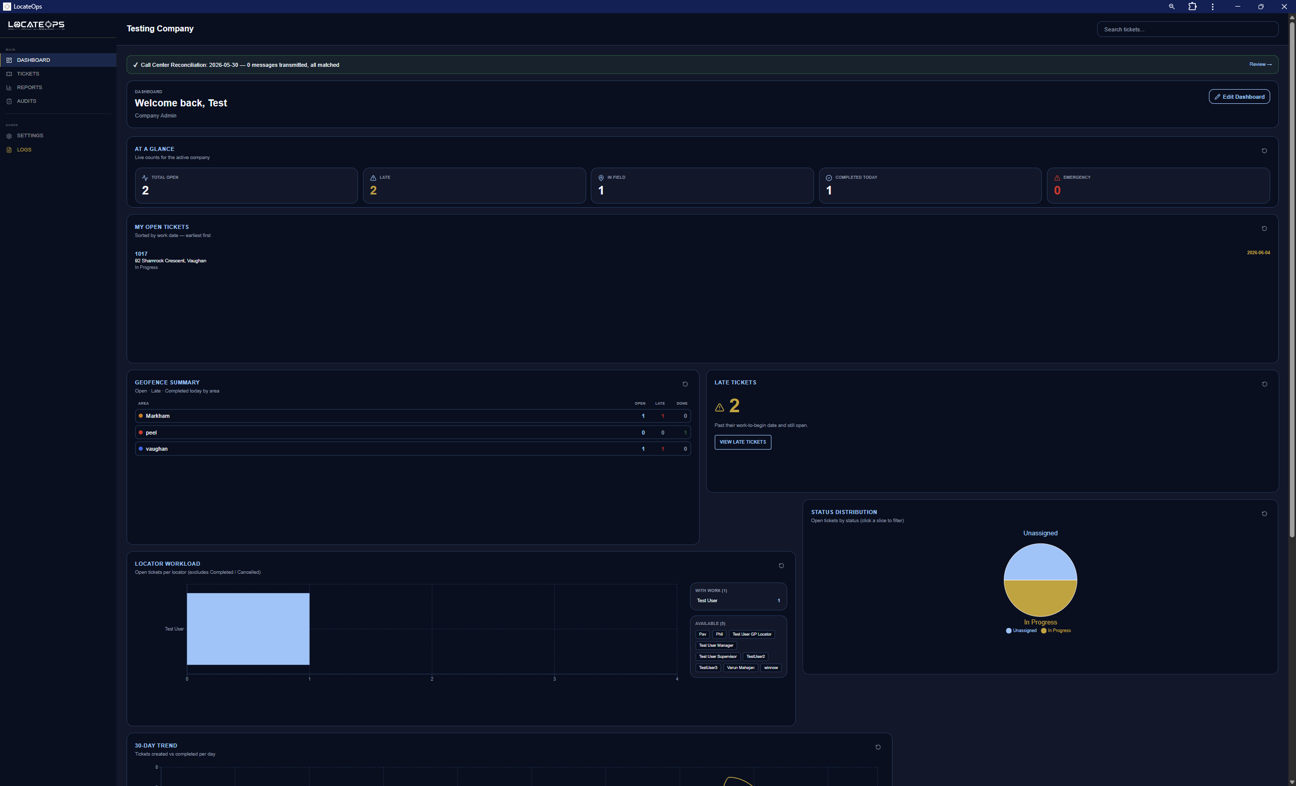 The Dashboard on sign-in, showing the stats strip and role-appropriate widgets