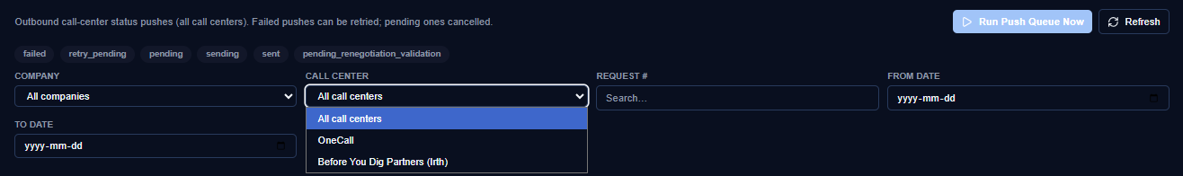The Maintenance tab showing the push queue with rows in various states