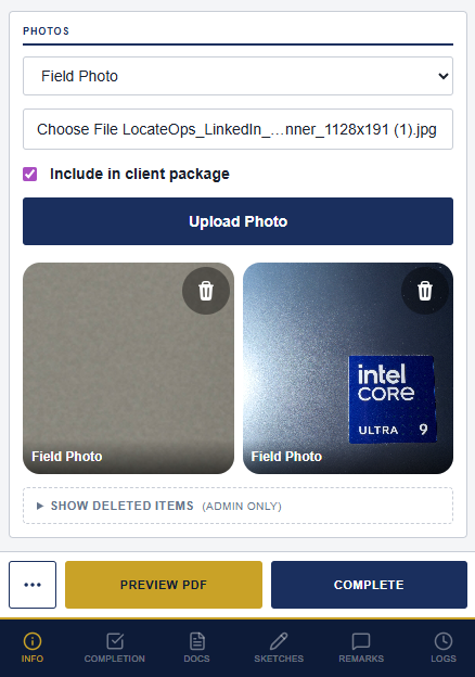 The mobile ticket Photos section with a grid of captured photos