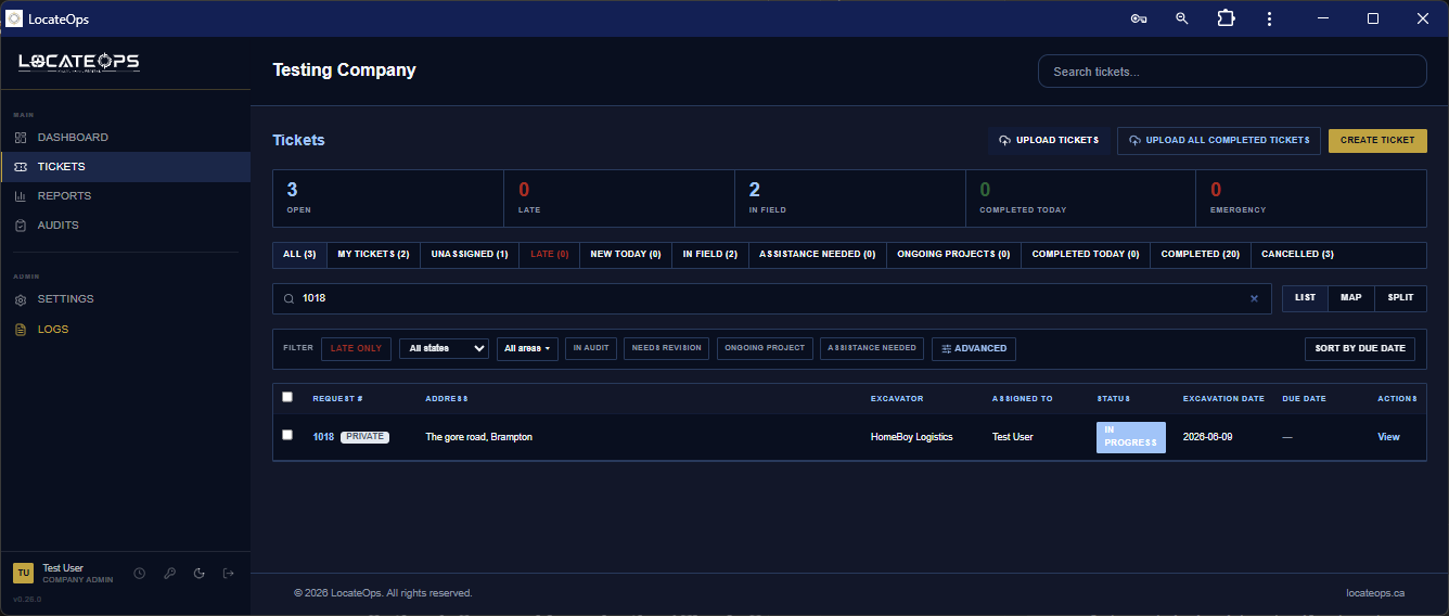 The TopSearch bar with a partial request number typed and matching results below