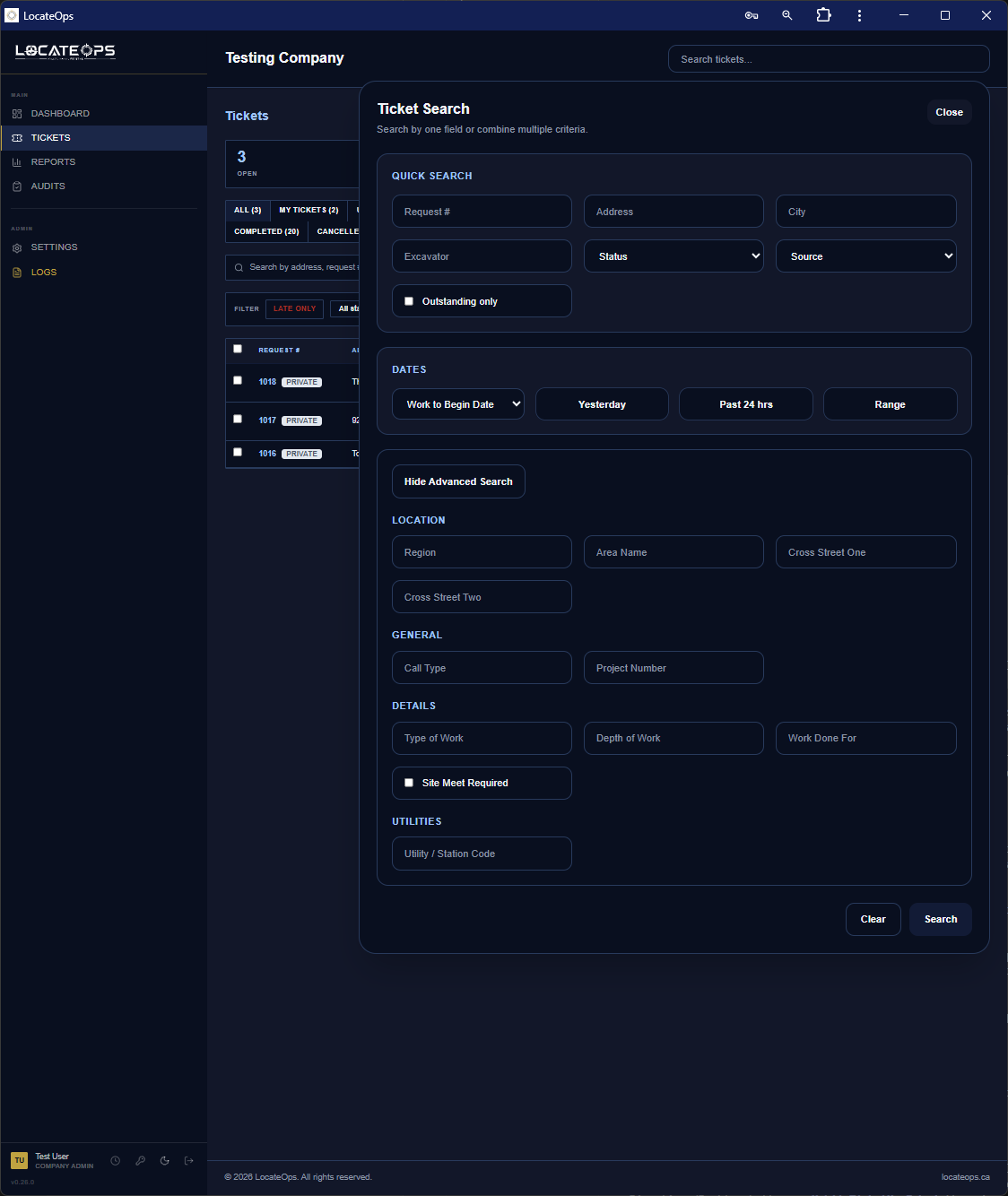 The saved-search builder with two or three conditions added and a name field